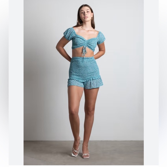 MABLE GODLESS CROP TOP AND SKIRT SET - TEAL M - Picture 1 of 14